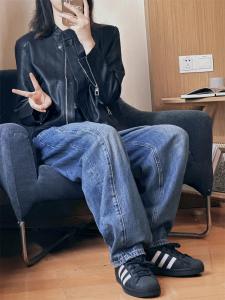 Black Short Leather Jacket Womens Style Hong Kong Fashion Stand Collar Zipper Closure Coat Spring 2025 New Arrival Premium Feeling