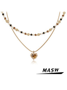 สร้อยคอหินตาเสือแบบเรโทรหรูหรา ดีไซน์ดั้งเดิม สร้อยคอแบบชั้นใน แฟชั่นใหม่ โลหะผสม ทองแดง ทองแดงเคลือบเงิน ทองแดงเคลือบทอง