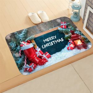 VIKAMA Christmas Front Door Mat Santa Reindeer Xmas Tree Print Welcome Rug Non Slip For Entryway Indoor Outdoor Decor