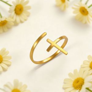 Cross Finger Ring Resized Christian Supernatural Amulet Gold Color Stainless Steel Jewelry Trend Gift for Man Woman