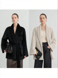 Shiny Alpaca Wool Short Robe Coat
