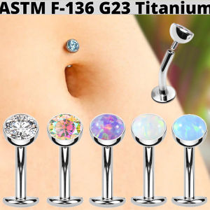 1PC Titanium Zircon Internal Thread Floating Belly Button Rings Fashion Flat Opal Navel Belly Bar Piercing Jewelry For Women Man