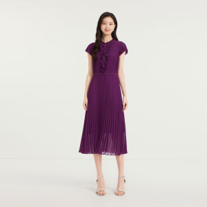 Koradior | Ruffled Pleated Slim Fit Midi Dress