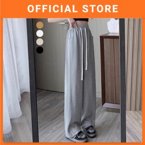 Women High Waist Wide Leg Pants Drawstring Elastic Korea Casual Comfort Seluar Wanita Panjang 高腰阔腿裤