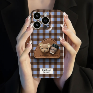 Cute Bear Triangular Stand Compatible with Apple 14Promax iPhone 15 New Style Phoe Hard Shell 16Pro Creative 13 Personality 12 Unique Design 8Plus Premium Feel