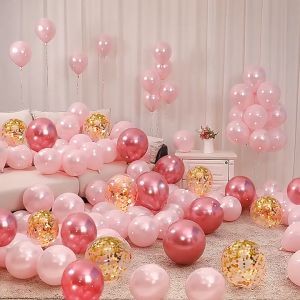 10inch Balloon Decoration Set 50pcs Macaron Pink Red Balloons With Confetti Ballons Kit For Girl Women Birthday Wedding Baby Shower Valentines Day Princess Theme Party Decorations