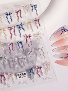 Aurora Relief Nail Art Stickers New Butterfly Knot Shaped Luxury Shell Light Luxury Butterfly Knot Nail Stickers for Women