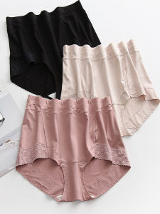 plus Size High Waist Modal Womens Underwear Comfortable Loose Fit Large Panties Breathable Lace Edge Plant Floral Pattern