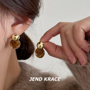 Elegant Gradient round Hong Kong Style Womens Earrings Fashionable Autumn Winter Jewelry Lightweight Luxury Sensation