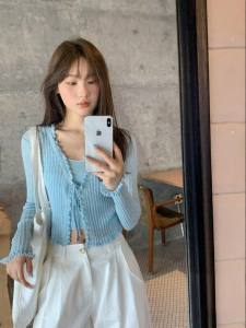 NIHAOKANONG | Bộ Áo Camisole và Cardigan Có Nơ và Voan