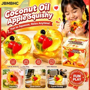 JBMBHC 3PCS Jelly Apple Squishy Toy Coconut Oil Filling Stretchy Soft Non-Toxic Fidget Toy For Stress Relief ASMR Sensory Fun Cute Relaxing Desktop Decor
