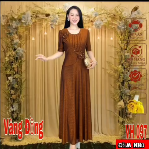ĐẦM NHŨ TRUNG NIÊN VH097 XẾP LY NGỰC ĐÍNH 2 BÔNG THIẾT KẾ FOM CHE KHUYẾT ĐIỂM SANG TRỌNG QUÝ PHÁI PHÙ HỢP VỚI TUỔI TRUNG NIÊN