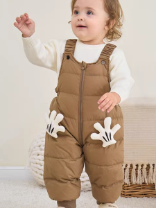 Baby Boy down Jacket Overalls Thickened Three-Proof Winter Outfit Long Pants High Waist Nylon Fabric White Duck down Filling