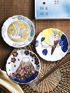 Retro Japanese Ceramic Plate Sushi Grilled Bird Flat Plate Sashimi Plate Dim Sum Plate Commercial Dishware Dining Utensils
