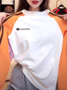 Pure Cotton Long Sleeve T-Shirt Womens Spring Autumn New Style Age Reduction Inner Wear Base Shirt Top Striped Letter Print