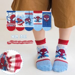 Boys Summer Cotton Socks Thin Breathable Cartoon Spiderman Hero Mesh Socks for Kids Toddler Boys Summer Airy Short Socks