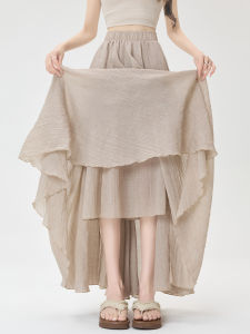 YINQING | Khaki Color Cool Feeling Luxury A-Line High Waist Long Skirt