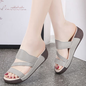 Leather Slippers Womens Summer Thick Bottom Outdoor Wear Platform Roman Sandals Comfortable Casual Versatile Slip-On Shoes
