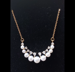 Stainless Steel 18K Gold Zircon Pearl Bow Dainty Necklace with Jewellery box