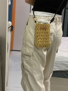 Handcrafted Mini Crossbody Phone Bag Womens Portable Cute Knitted Net Bag Lightweight New 2025 Fashion Spring Cotton Material