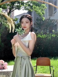 【In-Stock】 Recoal Satin Bridesmaid Dress New Summer Long Maxi Dress Girl Green Dress
