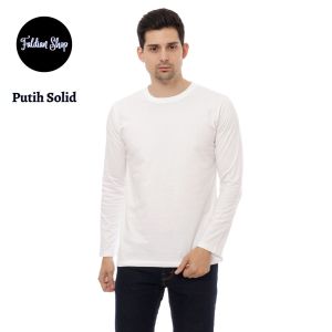 Kaos Polos Pria Oneck Lengan Panjang Bahan Katun Combed 30s Warna Putih Solid