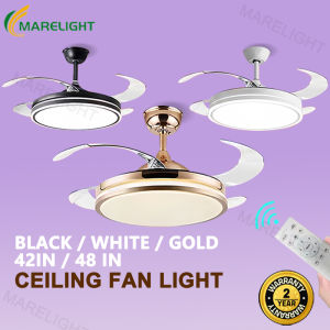Ceiling Fan Light Modern Tri Color 6 Speed Chandelier Fan With Light Retractable Invisible Ceiling Lamp Remote Control Pendant Light MARELIGHT
