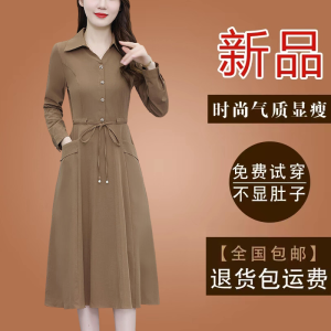 Elegant Slimming Long Sleeve Shirt Dress with Pockets for Women Spring Autumn Commute Style V Neck Other Materials