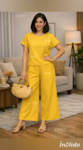 EE Chic Casual Cotton-Blend Womens Tracksuit Sets - Round Neck Top & Wide-Leg Pants in Pastel Colors