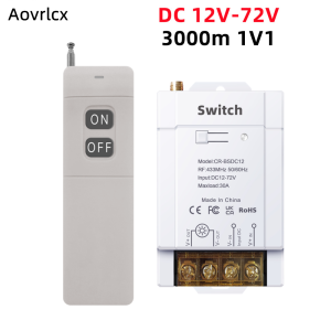 Aovrlcx DC12V 24V 48V 72V RF433Mhz Wireless Switch Remote Control  On-off 30A Water Pump Relay Receiver Lamps Wall Light Switch