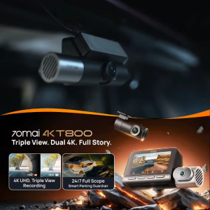 📸 70mai T800 Dashcam | Dual 4K HDR | 4G GPS & AI Parking Surveillance  | 3 Channel (T800)