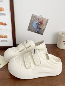 Womens Thick Bottom Sneakers Summer 2024 New Style Casual Bread Shoe Magic Tape Slip-On Flats Korean Version PU Material