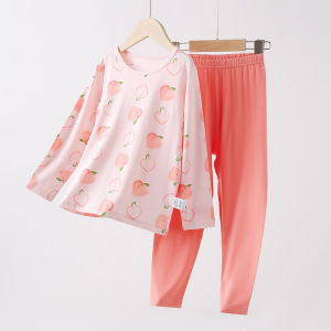 Anbeton | Short Sleeve Ice Silk Lightweight Girls Summer Home Wear Set Cartoon Design Long Pants