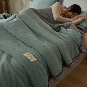 Thickened Coral Fleece Blanket Milk Velvet Office Sofa Cover Blanket Warmth for Autumn Winter Season Pure Color Pattern
