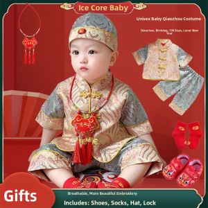 Chinese Style Birthday Party Clothes Set for Baby Boys And Girls One Year Old Ceremony Traditional Cheongsam Tang Suit Outfit