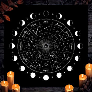 VIKAMA Teal Thiên Ma Thuật Vòng Tròn Tarot Bàn Thờ Vải Phù Thủy Bói Toán Thảm Cho Tâm Linh Chiêm Tinh Học Trang Trí Phong Cách Hiện Đại Polyester Khăn Trải Bàn