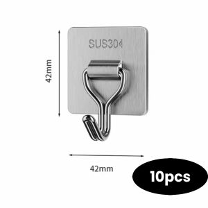 Self-Adhesive Towel Hooks 304 Stainless Steel Stick-On Wall Hooks For Home Coat Robe Bathroom Organization Accessories