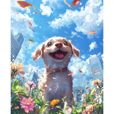 GATYZTORY DIY Oil Painting By Numbers Dogs Animal Canvas Paint Kit For Adults Coloring By Numbers Flower Home Bedroom