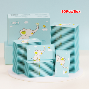 50 pieces boxed Non-alcohol wet wipes portable individually packaged cleaning disposable wipes