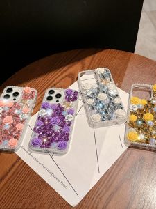 Handmade Rose Flower Light Luxury Water Diamond iPhone15Promax Case Colorful Apple 13 Elegance Goddess 12 Handmade 11 Luxury 14Pro Anti-Fall Protective Cover