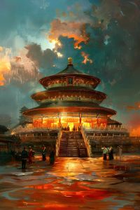 Temple of Heaven Sunset Oil Painting By Numbers Home Decoration Wall Living Room Decor Best Gift Frameelss