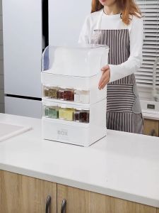 ชั้นวางเครื่องเทศ ชั้นวางเครื่องปรุง 3/4ชั้น กันฝุ่นและแมลง ฝาปิด, ชั้นวางเครื่องปรุง แบบลิ้นชัก, ขวดน้ำมัน ชั้นวางของในครัว