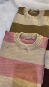 Pakaian Striped Wanita Garis garis Baju Atasan Lengan Pendek Stripe Kaos Salur Wanita Rajut Tebal Premium