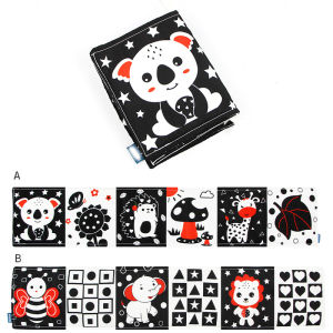 Cartoon Baby Cloth Book Foldable Infant Bed Winding Toy Black and White High Contrast Sensory Toys for Newborn Early Education