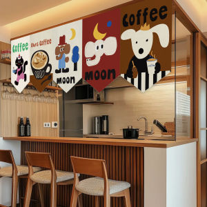American Style Cafe Semi-Height Triangle Flag Door Curtain Partition Decorative Short Curtain Cartoon Small Flag Curtain