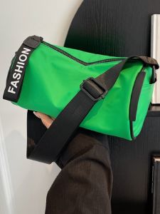 Oxford Cloth Cylinder Bag Female 2023 New Arrival Leisure Sports Bag All-Matching Wide Shoulder Strap Letter Shoulder Messenger Bag