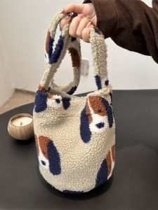 กระเป๋าสะพายข้างผ้าขนแกะขนาดใหญ่สำหรับผู้หญิง กระเป๋าสะพายข้างแบบลำลอง กระเป๋าถือแบบสะพายข้าง กระเป๋าถือทรงถัง