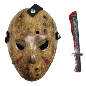 Halloween Ball Adult and Children Jason Mask with Blood Props Knife Jason Mask with Machete