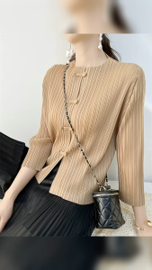 KESHANGYI Miyake Style Shirt Womens Korean Fashion Retro Frog Button Cropped Jacket Breathable Anti-wrinkle Chic Top 7003