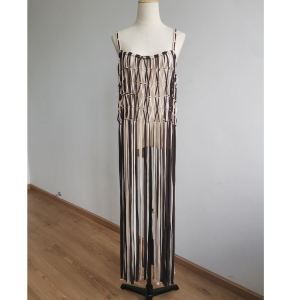 Attention-Grabbing Long Tassel Strap Dress Woven Color Block Mesh Outerwear Vest Cover up Commute Style Hollow out Design